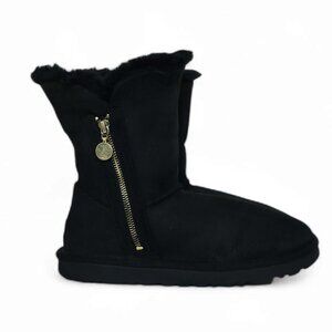 UGG Bailey Zip Short Boot Black Suede Shearling Fur Lined Boots Women’s Size 8
